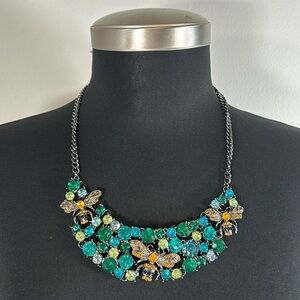 Zara Butterflies Retro 16” Necklace Green & Amber Faux Stones Costume Jewelry